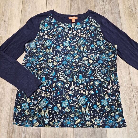Joe Fresh Tops - Joe Fresh Navy Blue Floral Long Sleeve Shirt Women's Medium Bohemian Casual